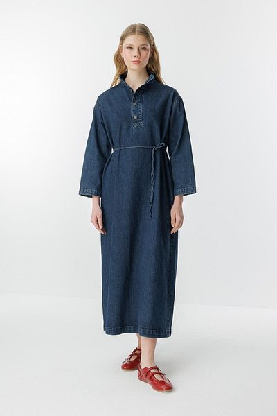 Hooopstore Φόρεμα Gina Lapel με λεπτομέρεια Navy Blue τζιν