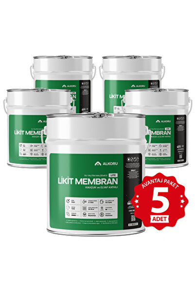 ALKORU 5 Adet 15 KG Lite Likit Membran Kauçuk ve Elyaf Katkılı Sıvı Su Yalıtı...