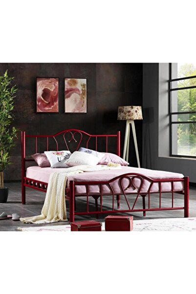 Reyo Orkide Tek Kişilik Ferforje Bordo Metal Karyola 120x200