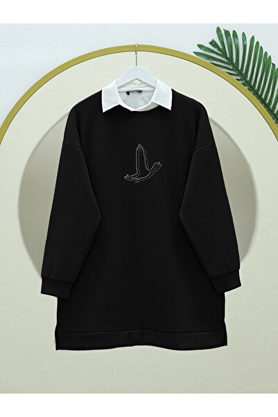 Modamorfo Чорна туніка Osyho - з пташиним візерунком і камінцями