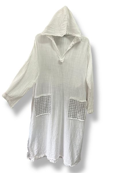SUMEF Bird Eye Detailed Double Pocket Organic Cotton Dress
