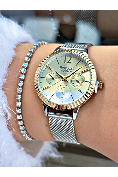 Ferrucci FERRUCCİ FUNCTION GOLD GÜMÜŞ HASIR KADIN KOL SAATİ