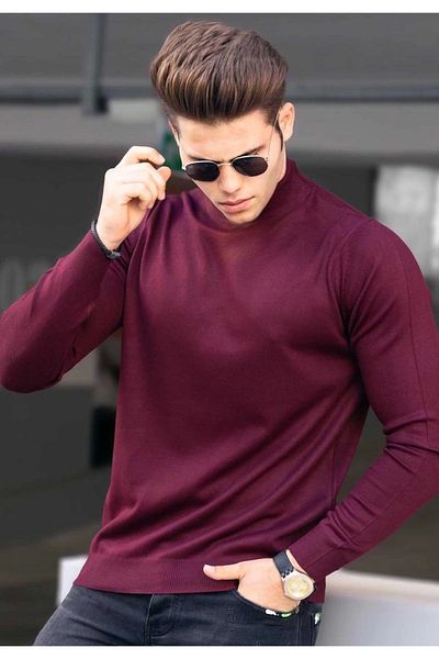 daniel milano Half Turtleneck Men's Burgundy Knitwear Sweater