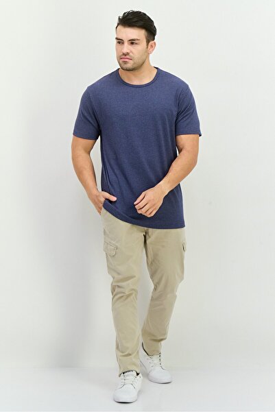 French Connection Men Round Neck Short Sleeves Textured T-Shirt, Pale Navy