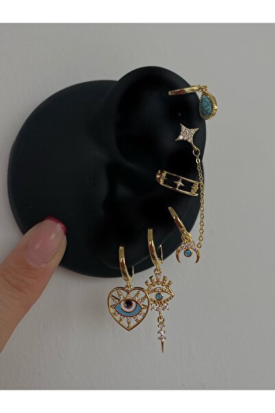 h&b design jewel Çelik Göz Detaylı 6 Lı Küpe Seti