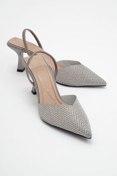 LuviShoes Renos Platinum Sand Glitter Pointed Toe Women's Heeled Evening Dress Shoes