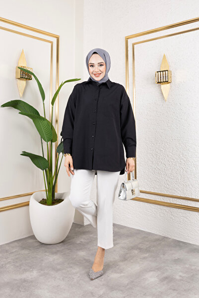 Eliva Γυναικείο μαύρο μακρυμάνικο πουκάμισο Hijab με μονή τσέπη