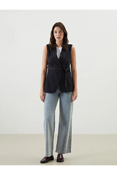 LC Waikiki LCW Vision Ceket Yaka Keten Karışımlı Kadın Klasik Yelek