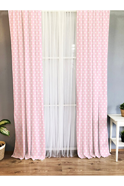 Evmila Pembe Yıldızlı Fon Perde 122