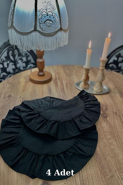 KAMİZ Set de 4 rotunde cu volane negre 40x40
