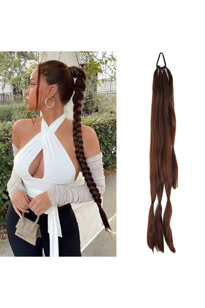 Mina Peruk Üçlü Örgü Tokalı At Kuyruğu - Çikolata Kahve