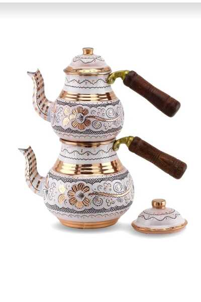 Adya Market Erzincan El İşleme Bakır Gül Çiçek Royal Çaydanlık Beyaz 1,4 lt