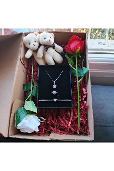 JUPİTER HOME Güllü Kutuda Su Yolu Çelik Kolye Ve Yüzük 14 Şubat Sevgililer Gü...
