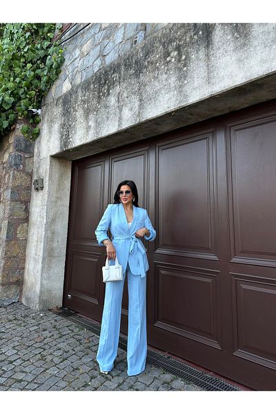 Ekim Store Set de pantaloni blazer cu curea dublă pentru femei