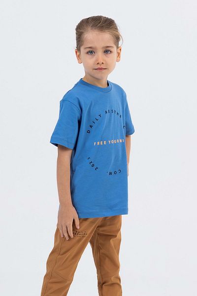 wakawakakidsstore Front Back Pants Parachute Fabric Crew Neck Boys Suit - Indigo - 5-6 Years