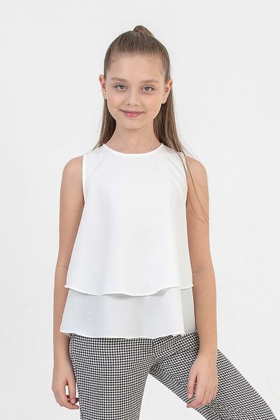 ww waka waka kids store White Layered Chiffon Girl's Blouse Summer Chic and Grace