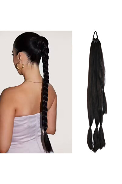 Mina Peruk Üçlü Örgü Tokalı At Kuyruğu - Koyu Kestane