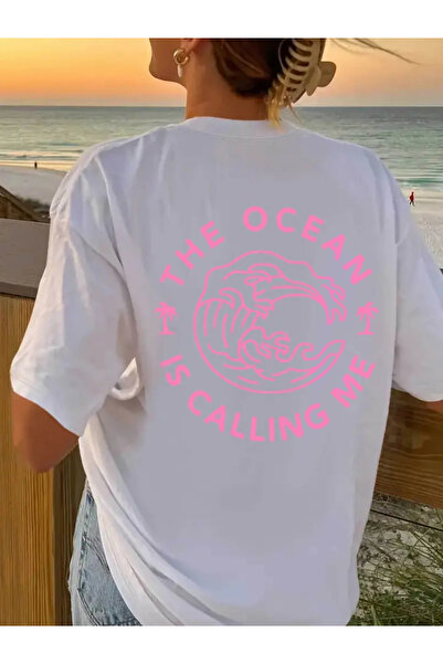 TRENDPUNKY - تي شيرت كبير الحجم مطبوع عليه OCEAN SUMMER