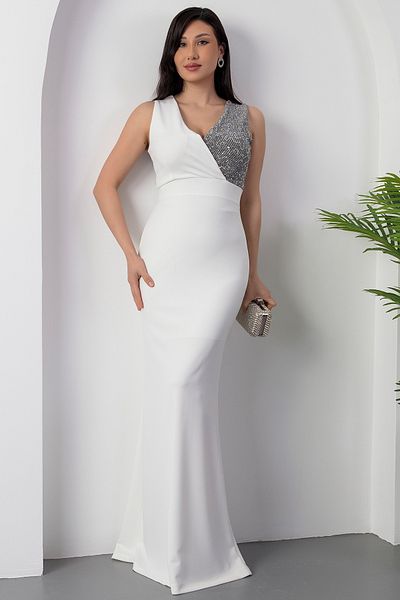 PULLIMM Double Breasted Collar Long Fishnet Evening Dress 13213