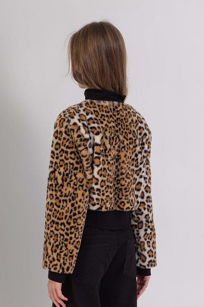wakawakakidsstore Cardigan crop pentru fete cu imprimeu leopard și închidere cu fermoar