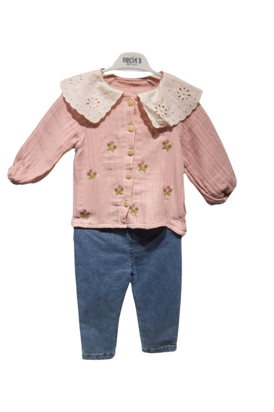 Necix's ÇİÇEK NAKIŞLI GÜPÜR YAKALI KIZ TAKIM