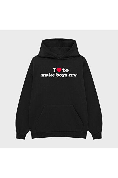 TRAGEDY هودي سويت شيرت كبير الحجم مطبوع عليه عبارة I love to make Boys Cry لل...
