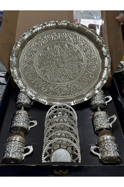 LeesHome Silver Ottoman Patterned Turkish Coffee Cup Set Cup Set for 6 People