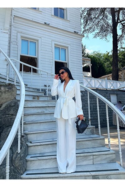 Ekim Store Kadın Ikili Kuşaklı Blazer Ceket Pantolon Takım