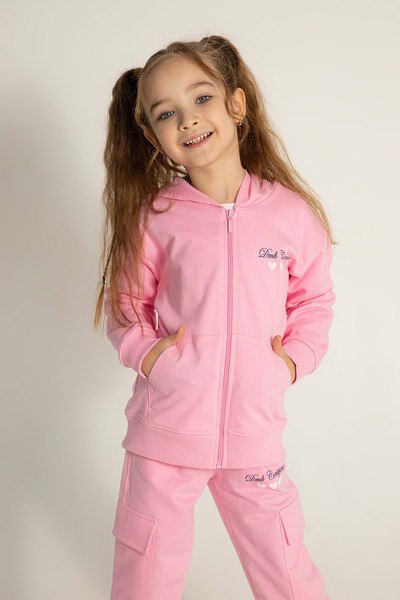 wakawakakidsstore Front Printed Hooded Zipper Closure Girl's Cardigan