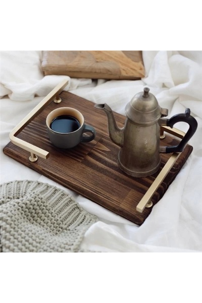 Akayev Wood Matte Gold L Design 30X20 cm Tray