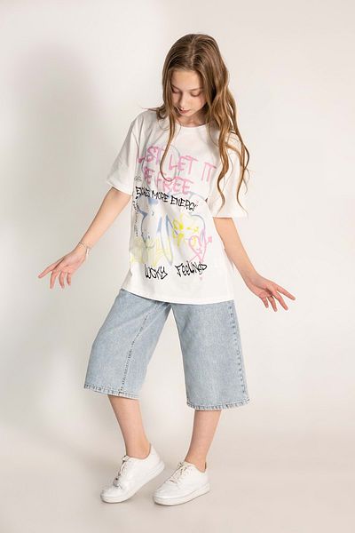 Hopi Kids Fată - Tricou cu gât crew cu imprimeu în față