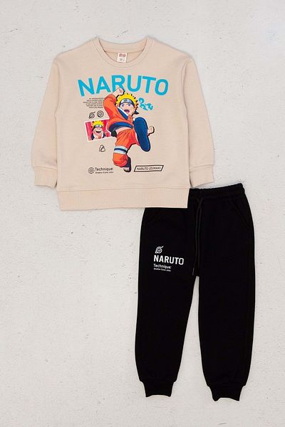 ww waka waka kids store Front Naruto Printed Sweatpants Elastic Leg Suit - Beige - 4-5 Years