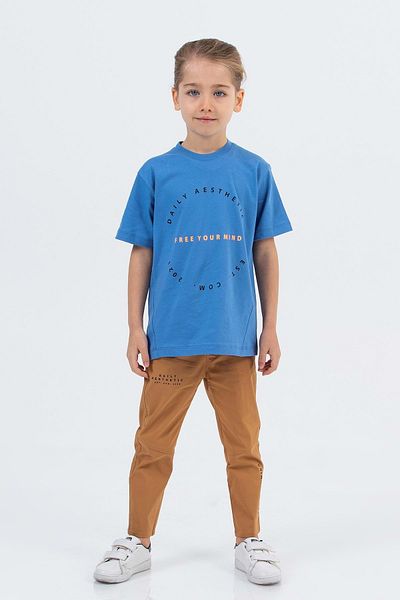 wakawakakidsstore Front Back Pants Parachute Fabric Crew Neck Boys Suit - Indigo - 5-6 Years