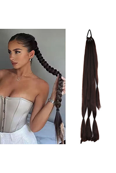 Mina Peruk Üçlü Örgü Tokalı At Kuyruğu - Kahverengi