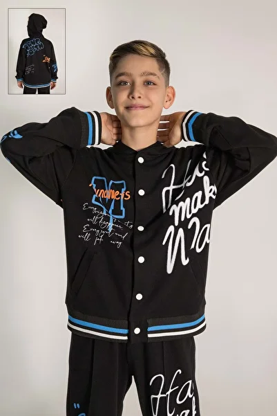 Waka Waka Front Back Printed Boys' Cardigan with Snap Closure