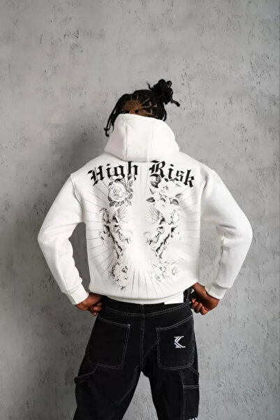 JANES Чоловічий світло-сірий світшот з капюшоном і принтом - Білий