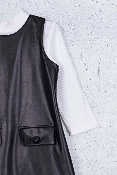 Hopi Kids Rochie din piele cu fermoar la spate și geantă în interior și buzunare pentru fete