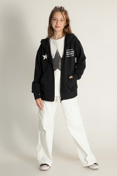 wakawakakidsstore Star Printed Hooded Zipper Closure Girl's Cardigan