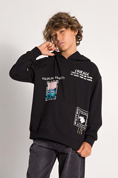 wakawakakidsstore Момчешки суитшърт с качулка и щампа отпред и отзад