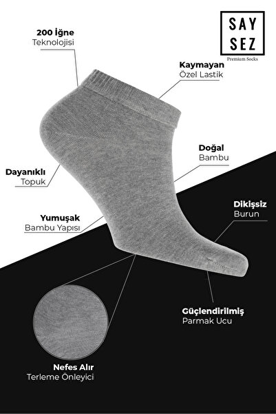 SAYSEZ Bamboo Men's Booties - Set of 6 Black-White-Grey Gift Seamless Premium Socks