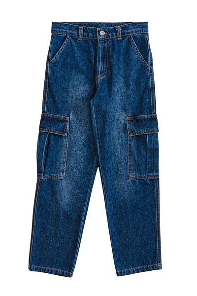Hopi Kids Blugi Bagi Model cu Buzunare Cargo - Bleumarin - 12-13 Ani