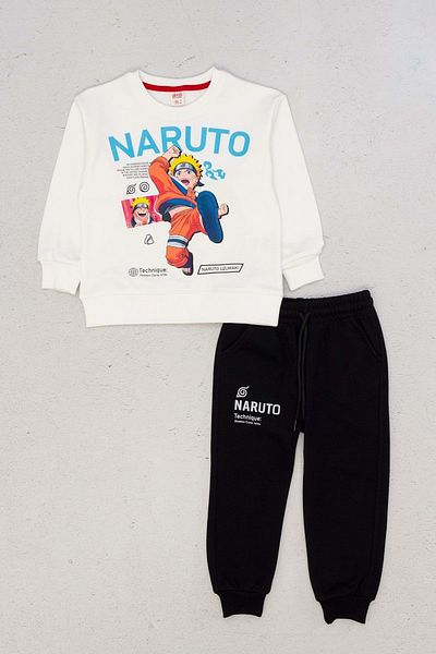wakawakakidsstore Trening cu imprimeu Naruto pe față Set de pantaloni elastici - Ecru - 4-5 ani
