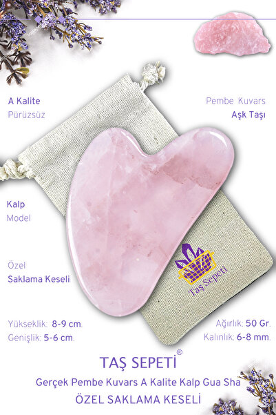 TAŞ SEPETİ Pembe Kuvars Gua Sha Kalp Şekli Masaj Taşı