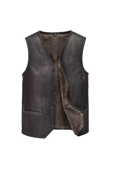 NYC GİYİM TEKSTİL Zik Genuine Sheepskin Slim Fit Vest with Feathers Inside