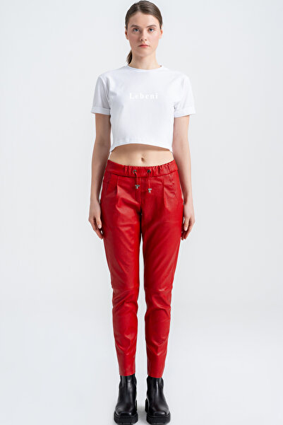 Lebeni Bordo Jogger Deri Pantolon – Hakiki Kuzu Derisi Pantolon