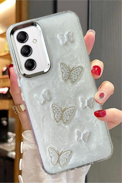 3GEN CASE غطاء صلب لامع مزين بشريط حجري ثلاثي الأبعاد على شكل فراشة وقلب لامع...