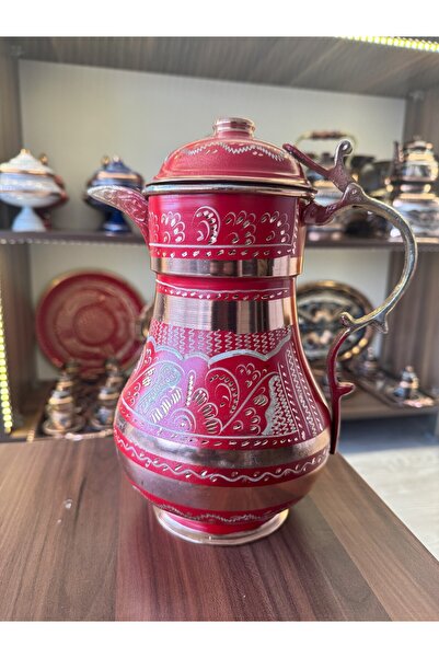 Home Erzincan El Yapımı İşlemeli Kalaylı Kapaklı Kalın Bakır Sürahi