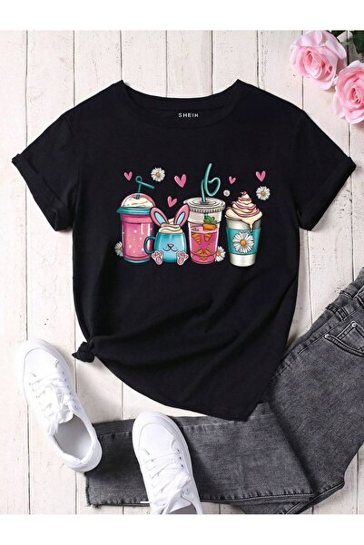 SeusCraft Μπλουζάκι Pink Kahvelers - Μαύρο με στάμπα, Oversize Καλοκαιρινό κο...