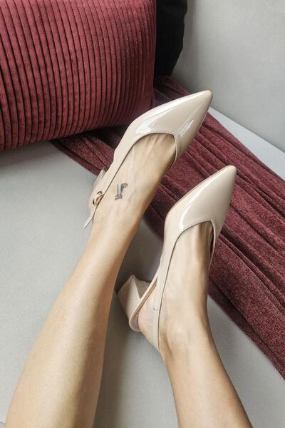 TOPUKLA 10 24 Topukla Kadın Arkası Açık Kalın Topuklu Stiletto Abiye Ayakkabı