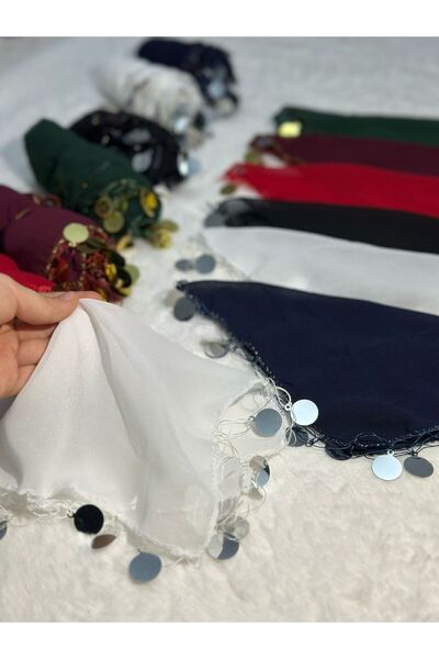 Beyaz Halay Mendili 10'lu Şifon Pullu Halay Gelin Damat Söz Nişan Kına Düğün